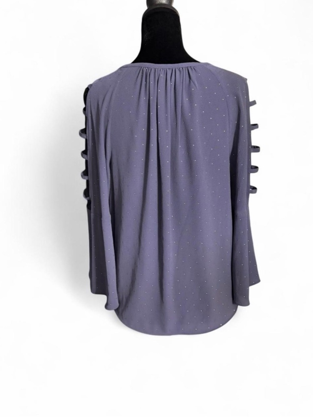 Jennifer Lopez Blue Rhinestone Blouse Cutout Sleeve Size Small Flowy - Picture 4 of 6